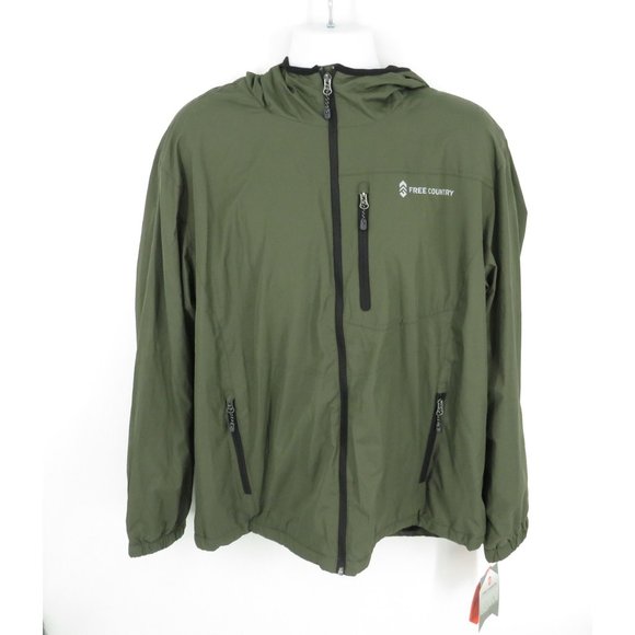 Free Country Mens Lightweight Wind Shear Dark Olive Hooded Jacket XLarge $70 - Picture 1 of 4